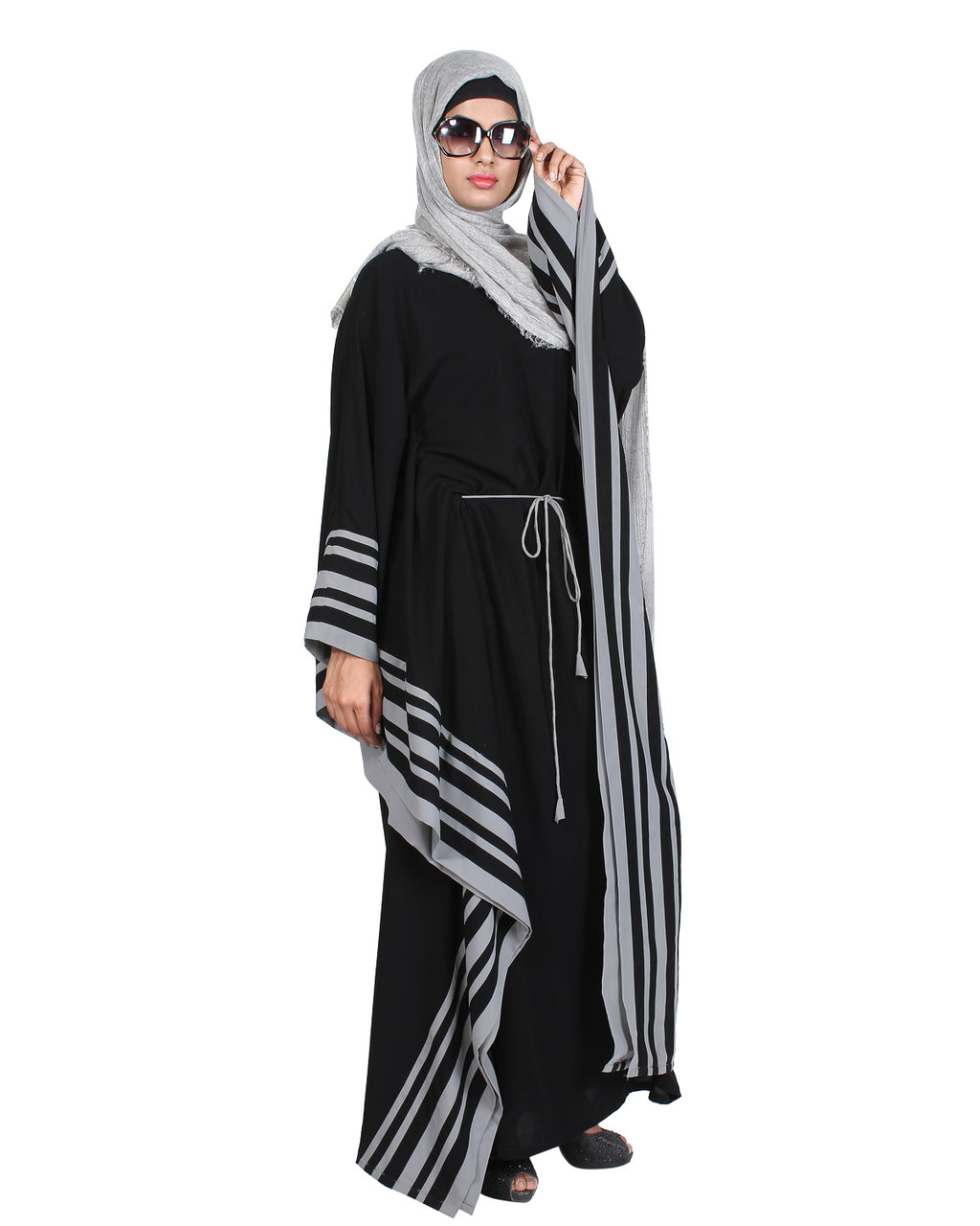 Black Kaftan with Striped Border