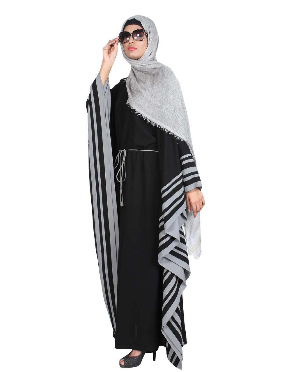 Black Kaftan with Striped Border