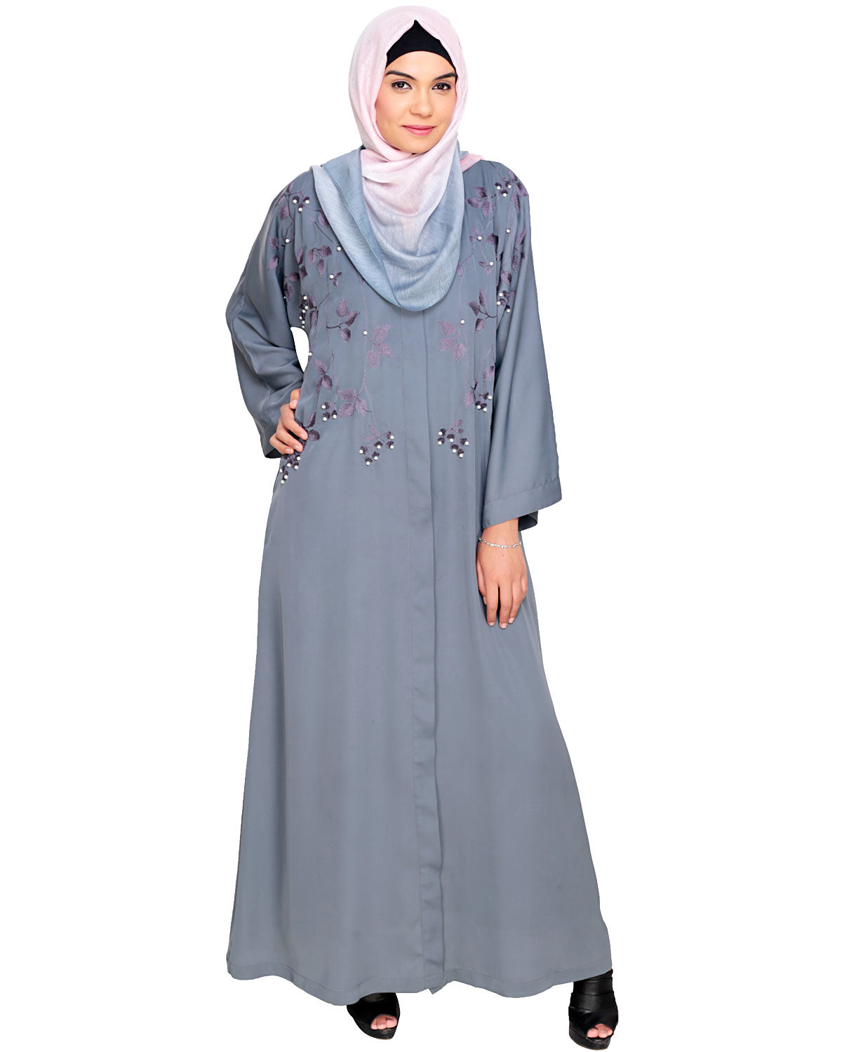 Pearl and Flora Embroidered Dubai Style Abaya