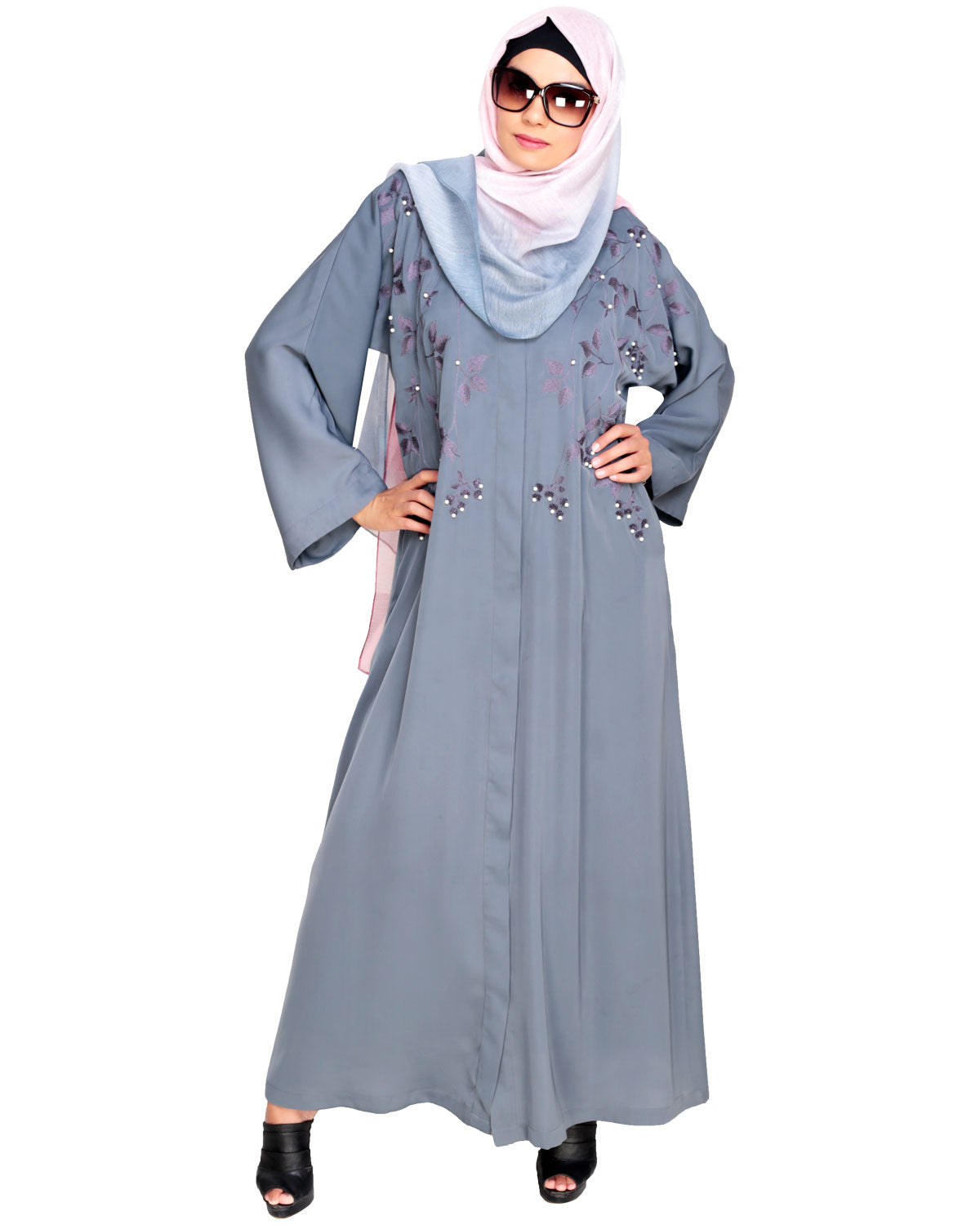 Pearl and Flora Embroidered Dubai Style Abaya
