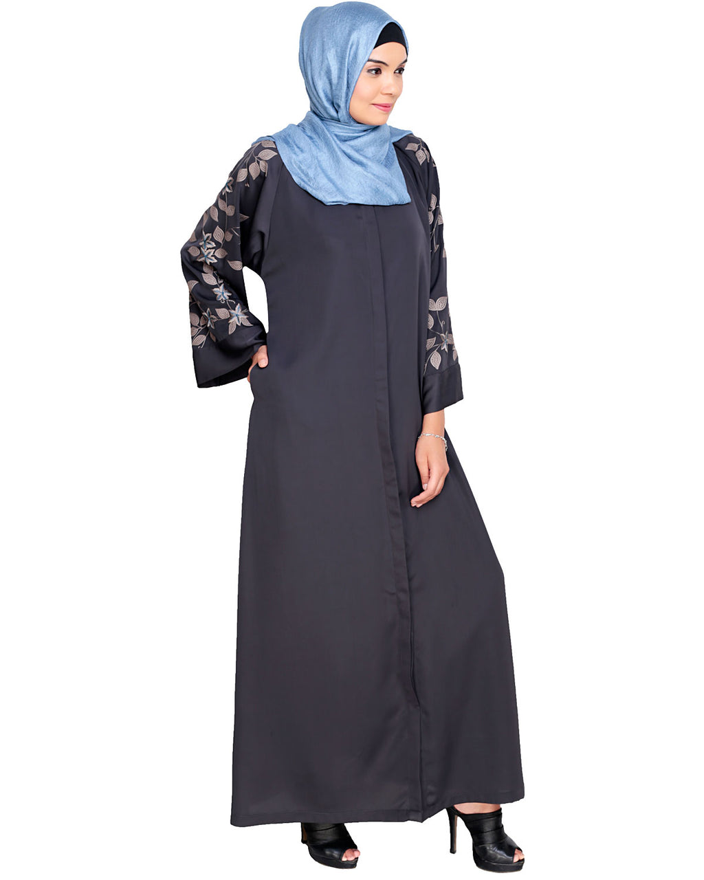 Alluring Floral Embroidery Dubai Style Abaya