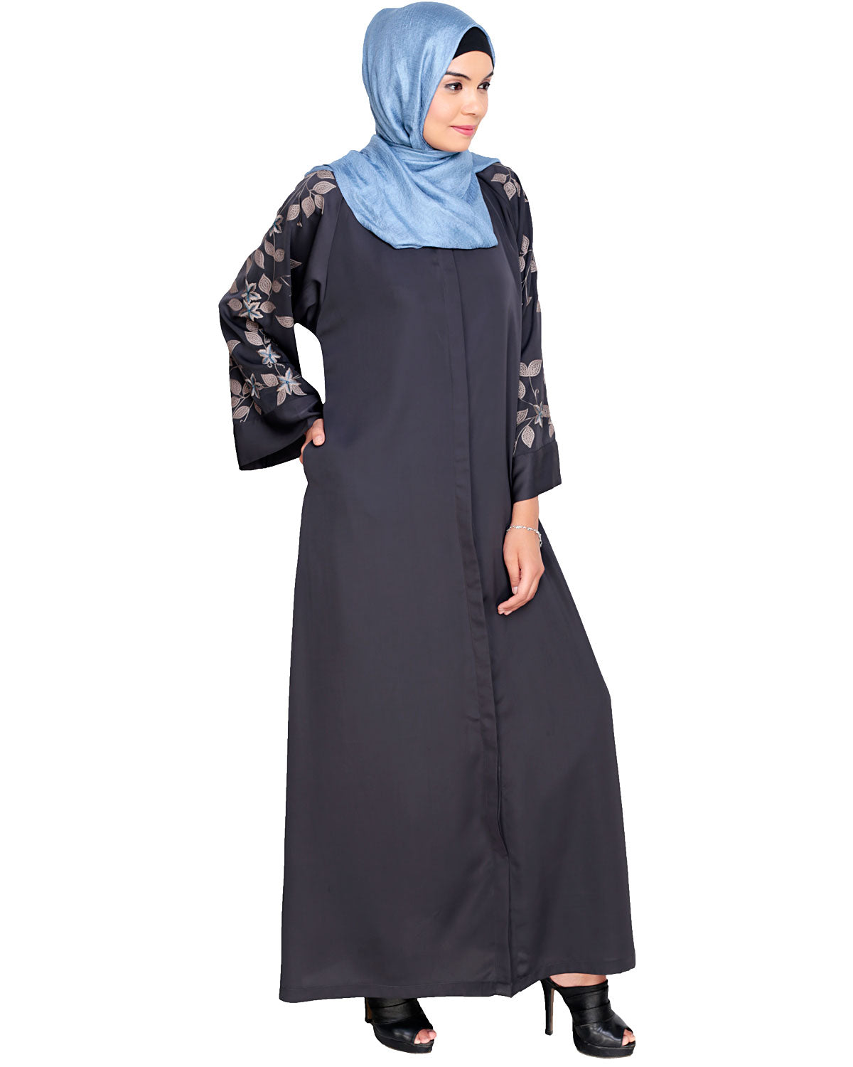 Alluring Floral Embroidery Dubai Style Abaya