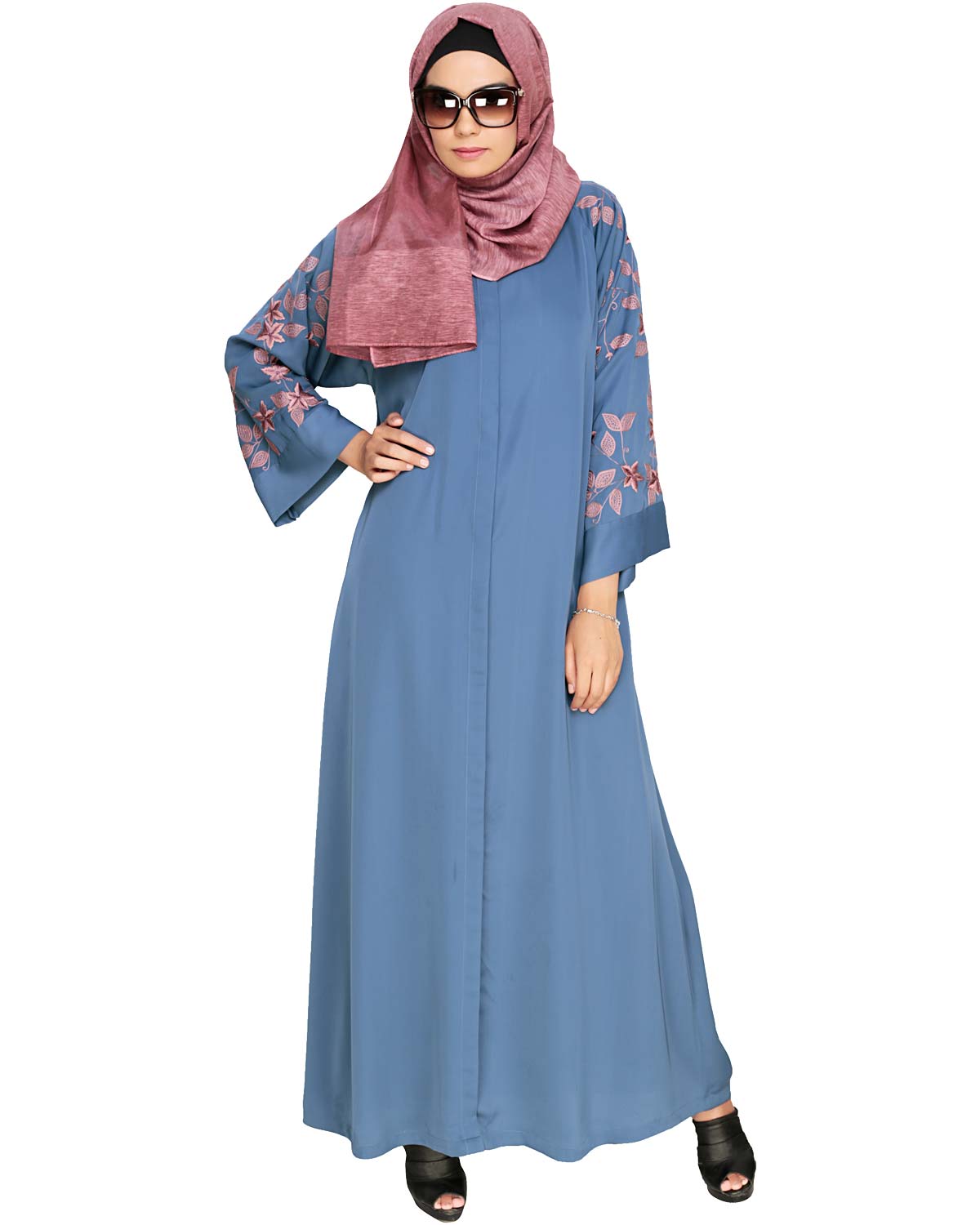 Alluring Floral Embroidery Dubai Style Abaya