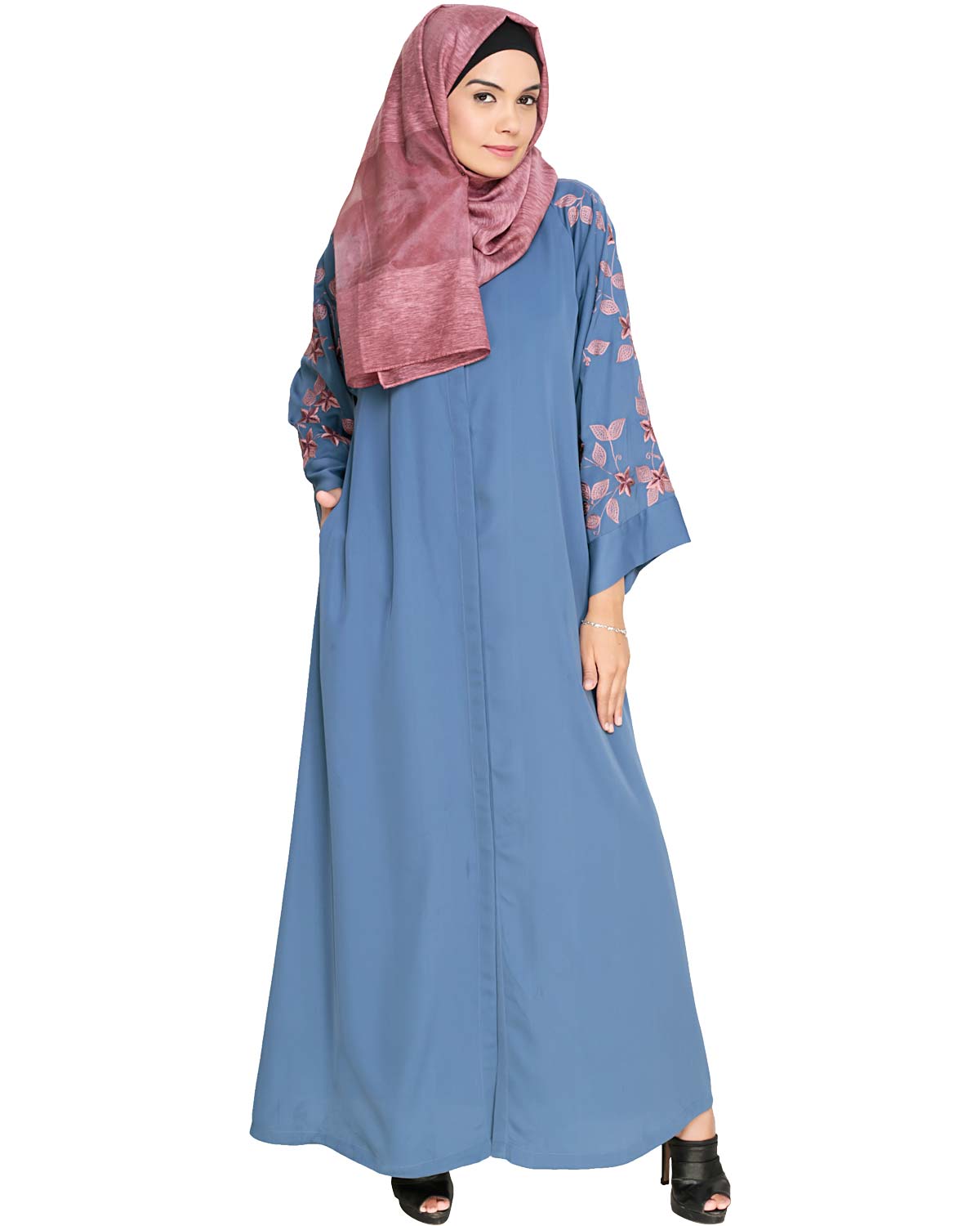 Alluring Floral Embroidery Dubai Style Abaya
