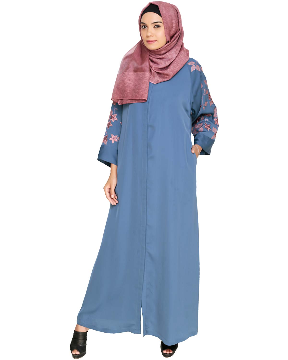 Alluring Floral Embroidery Dubai Style Abaya