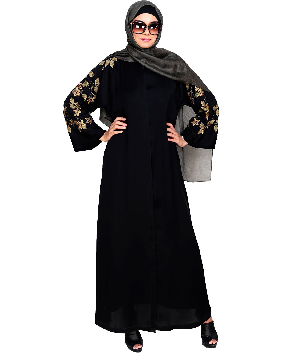Alluring Floral Embroidery Dubai Style Abaya