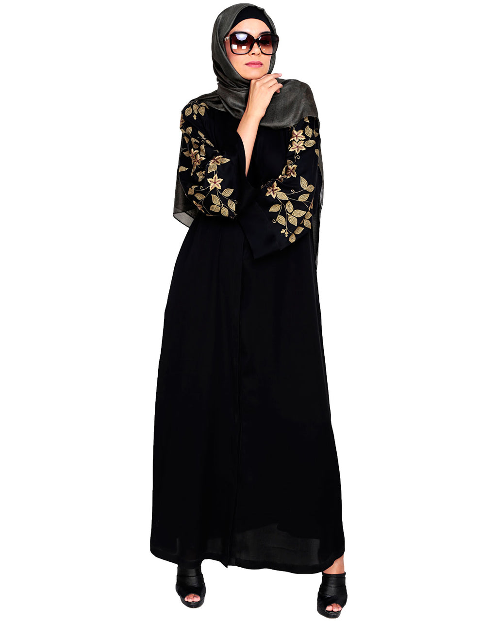 Alluring Floral Embroidery Dubai Style Abaya