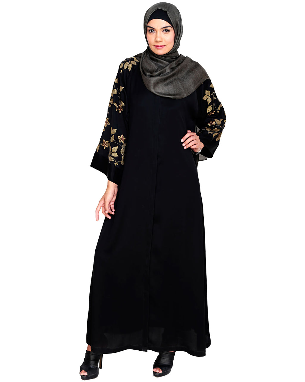 Alluring Floral Embroidery Dubai Style Abaya