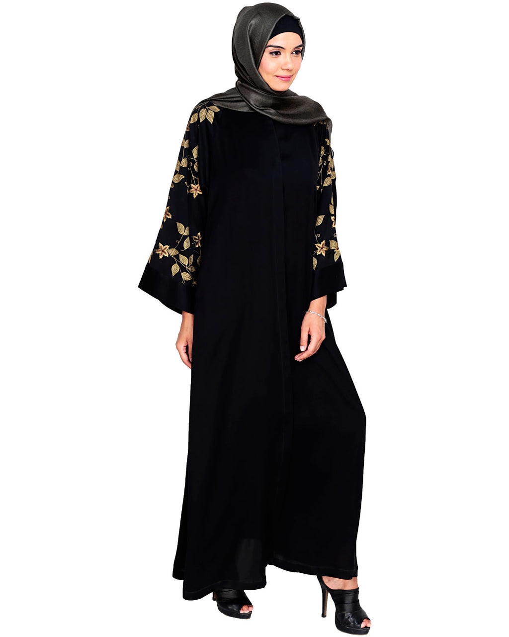 Alluring Floral Embroidery Dubai Style Abaya