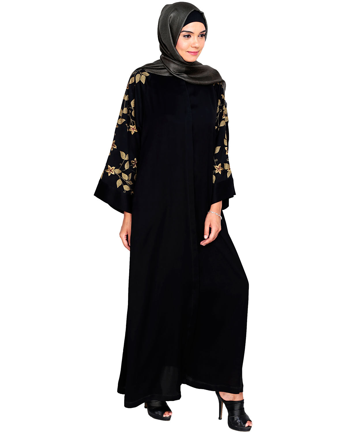 Alluring Floral Embroidery Dubai Style Abaya