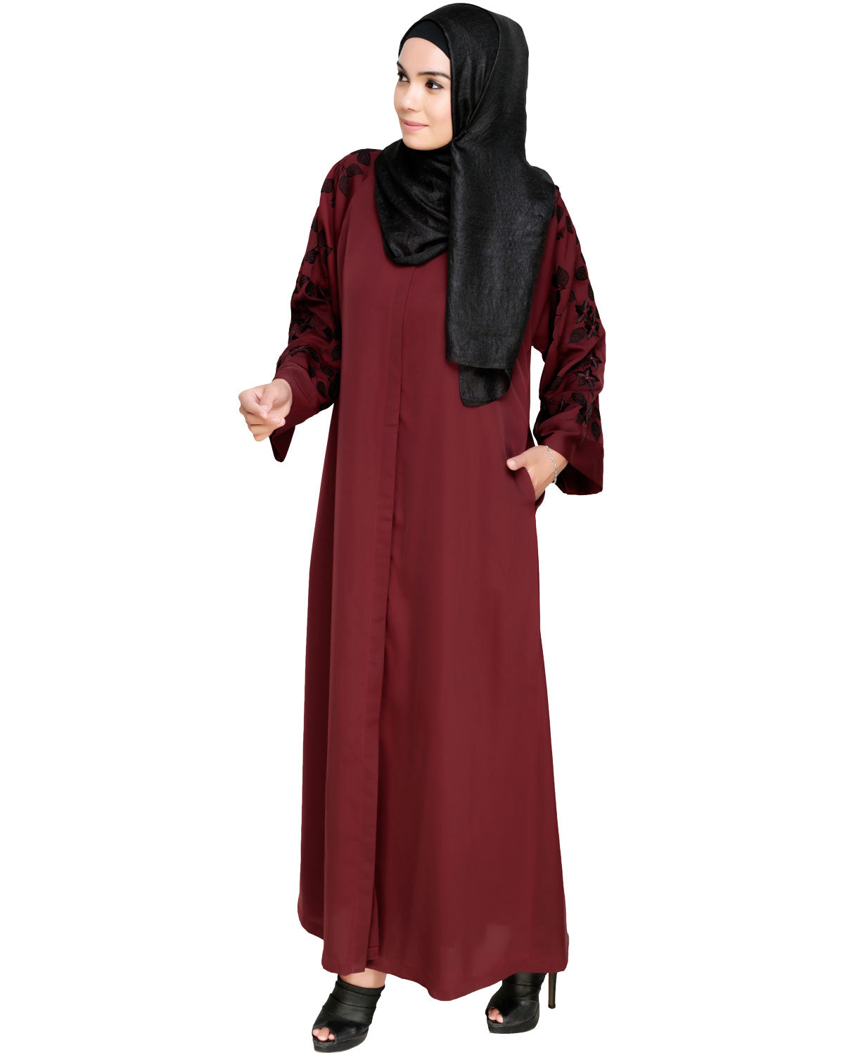 Alluring Floral Embroidery Dubai Style Abaya