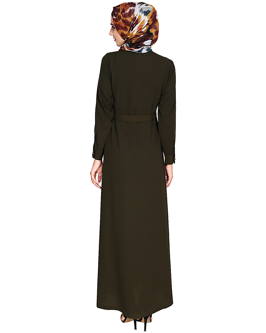 Metallic Sheen Front Zipper Abaya