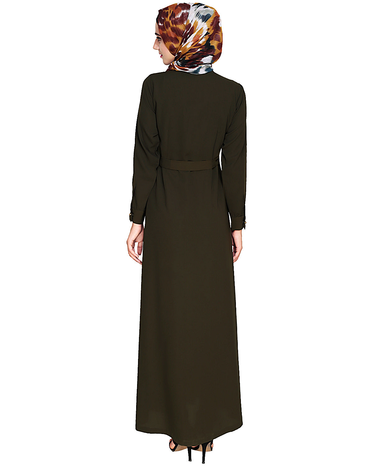 Metallic Sheen Front Zipper Abaya