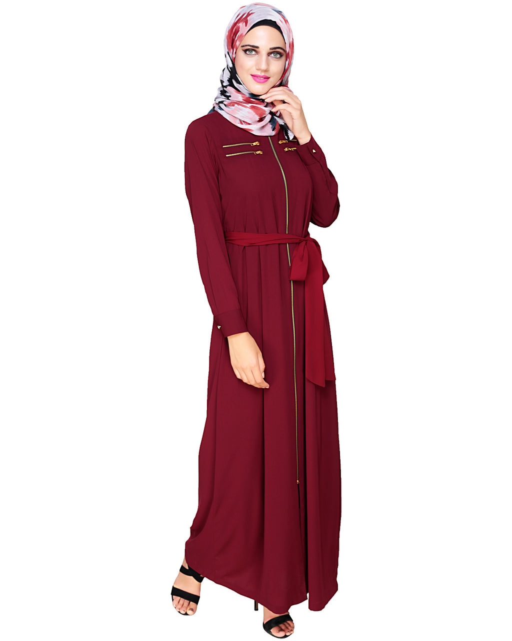 Metallic Sheen Front Zipper Abaya