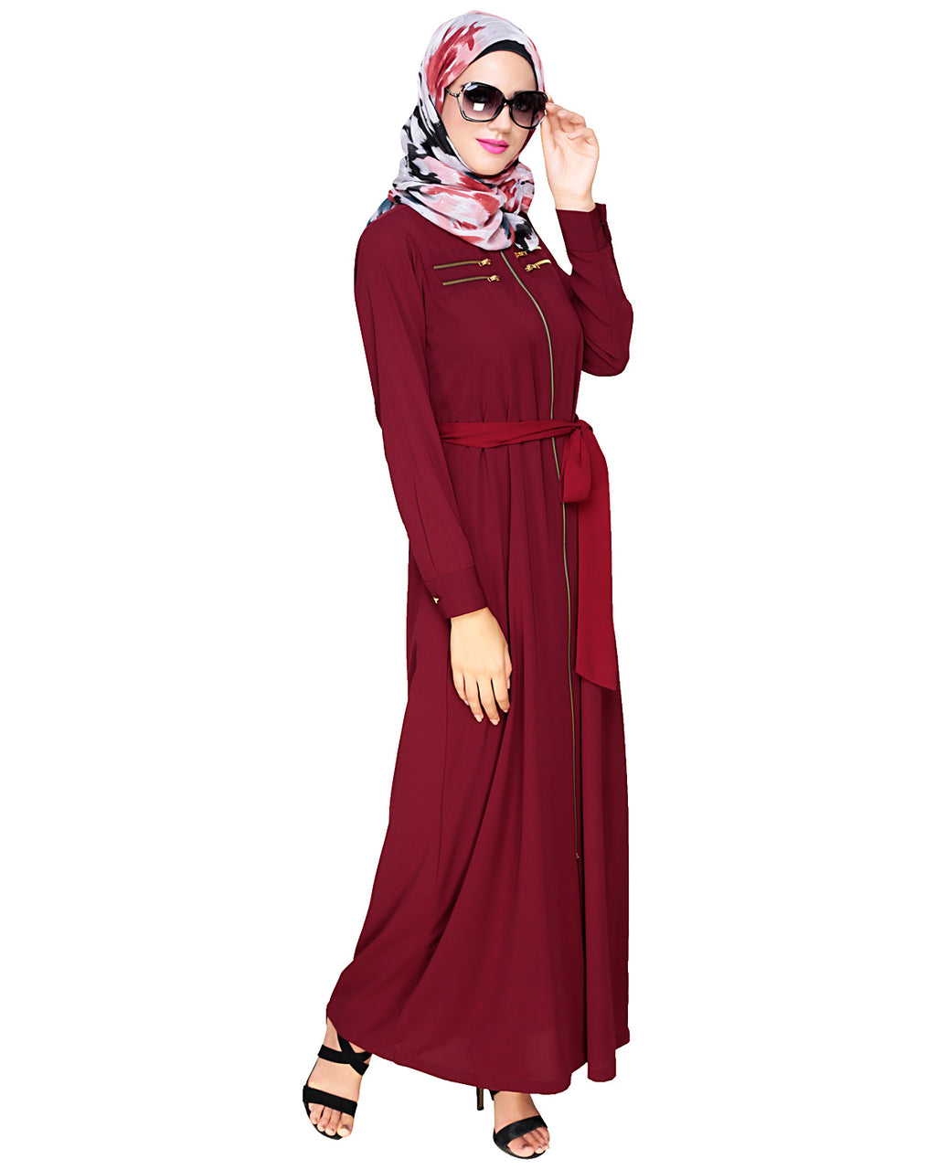 Metallic Sheen Front Zipper Abaya
