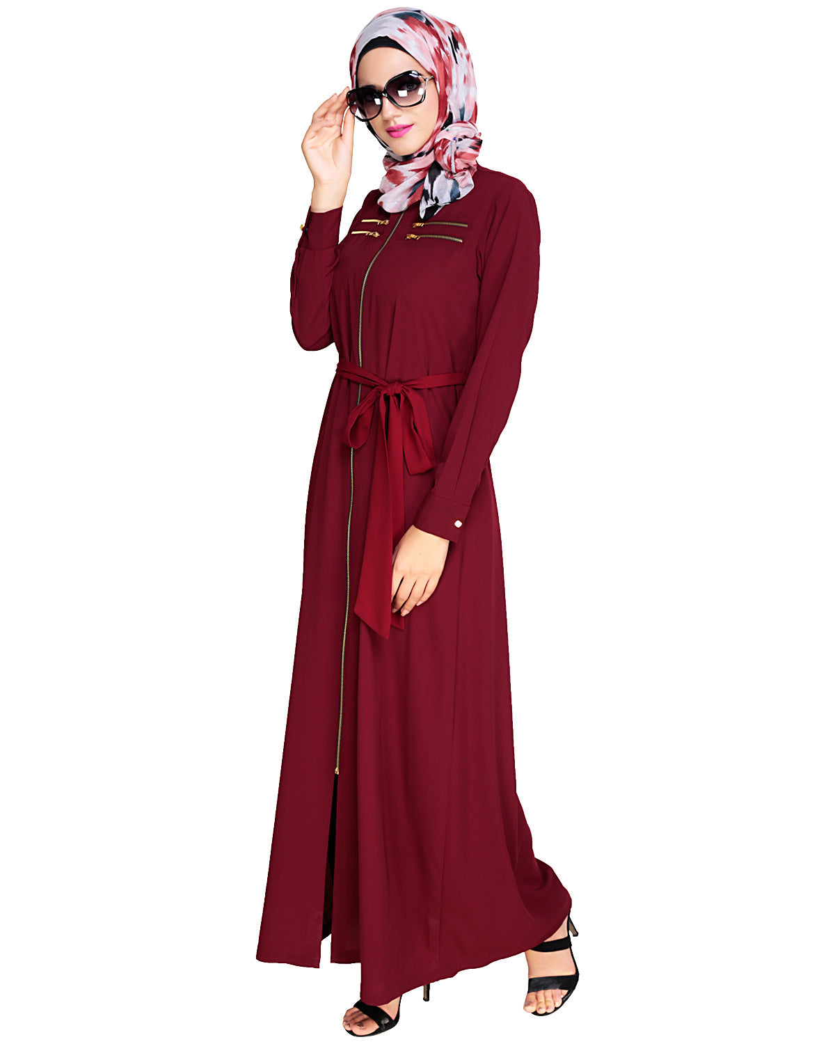 Metallic Sheen Front Zipper Abaya