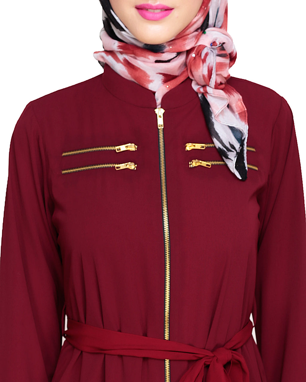 Metallic Sheen Front Zipper Abaya