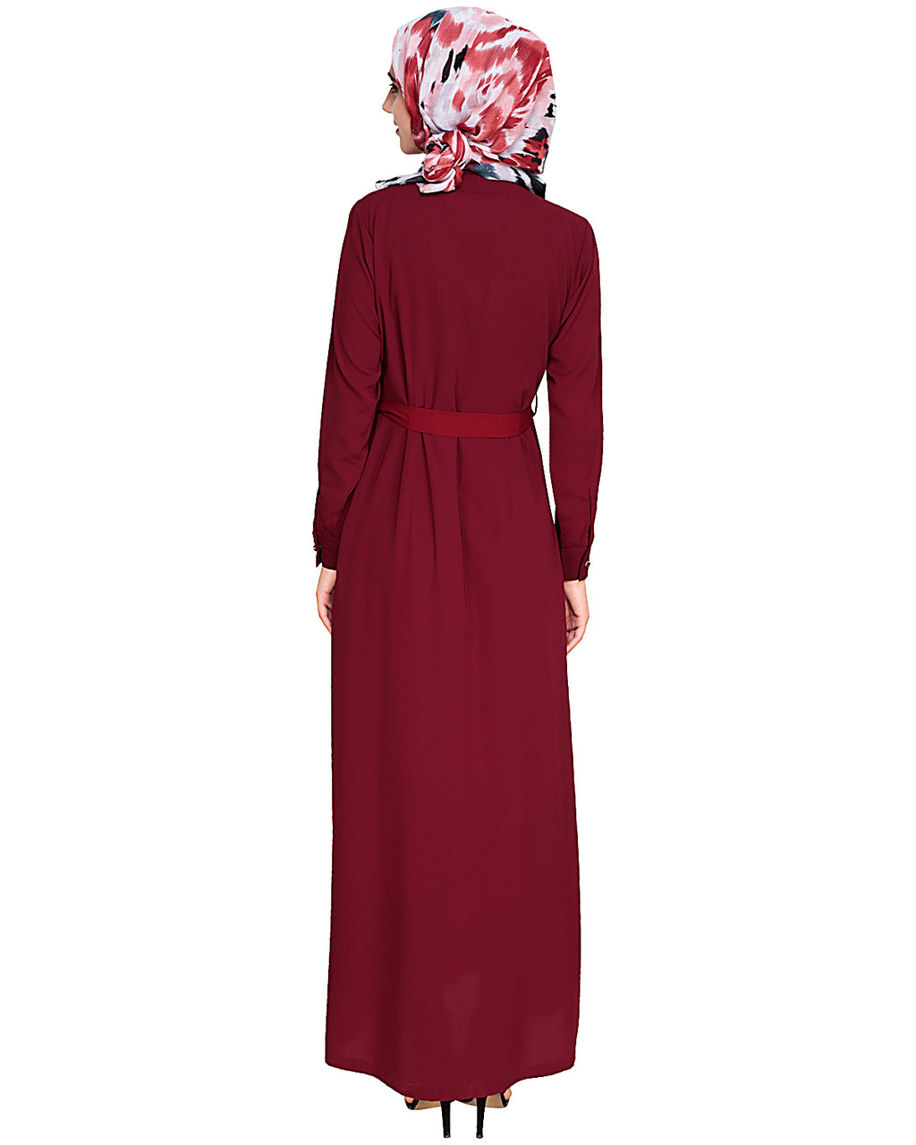 Metallic Sheen Front Zipper Abaya