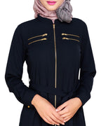 Metallic Sheen Front Zipper Abaya