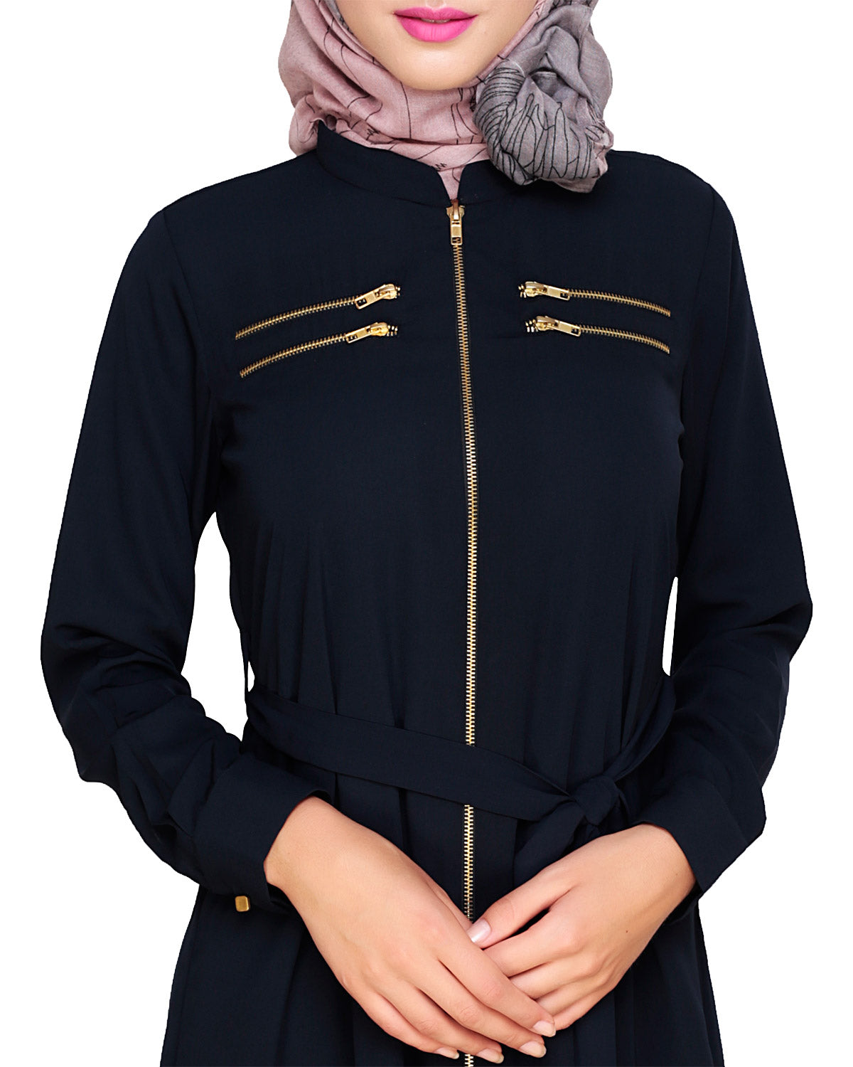 Metallic Sheen Front Zipper Abaya