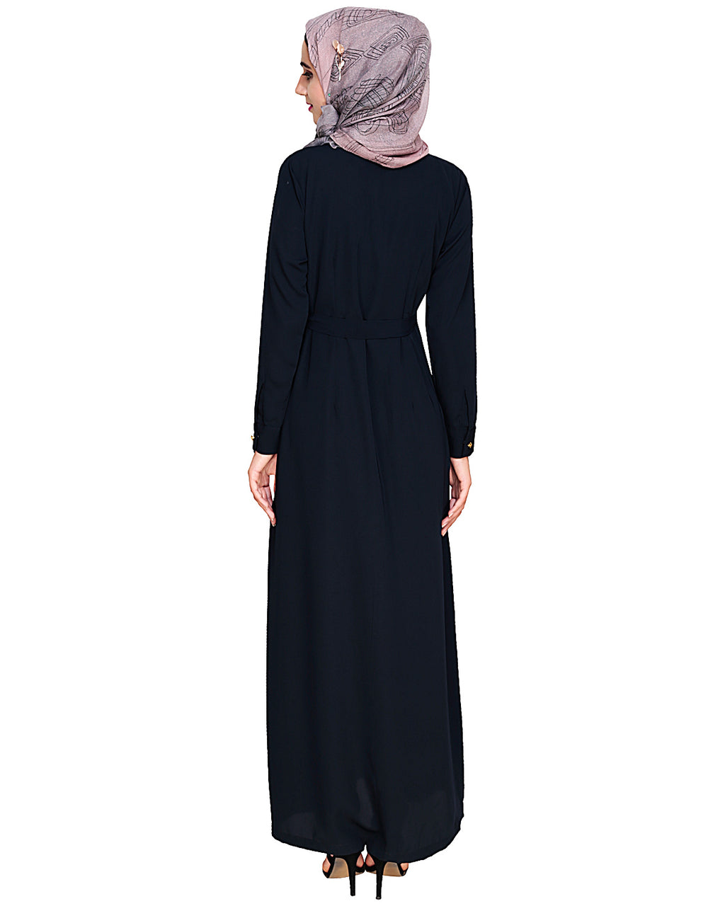 Metallic Sheen Front Zipper Abaya