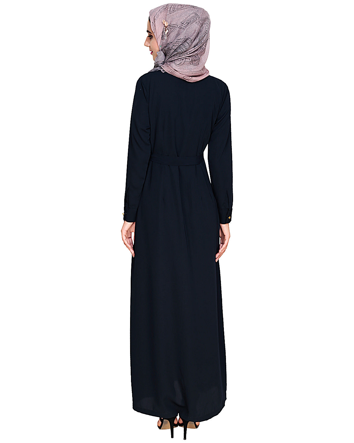 Metallic Sheen Front Zipper Abaya