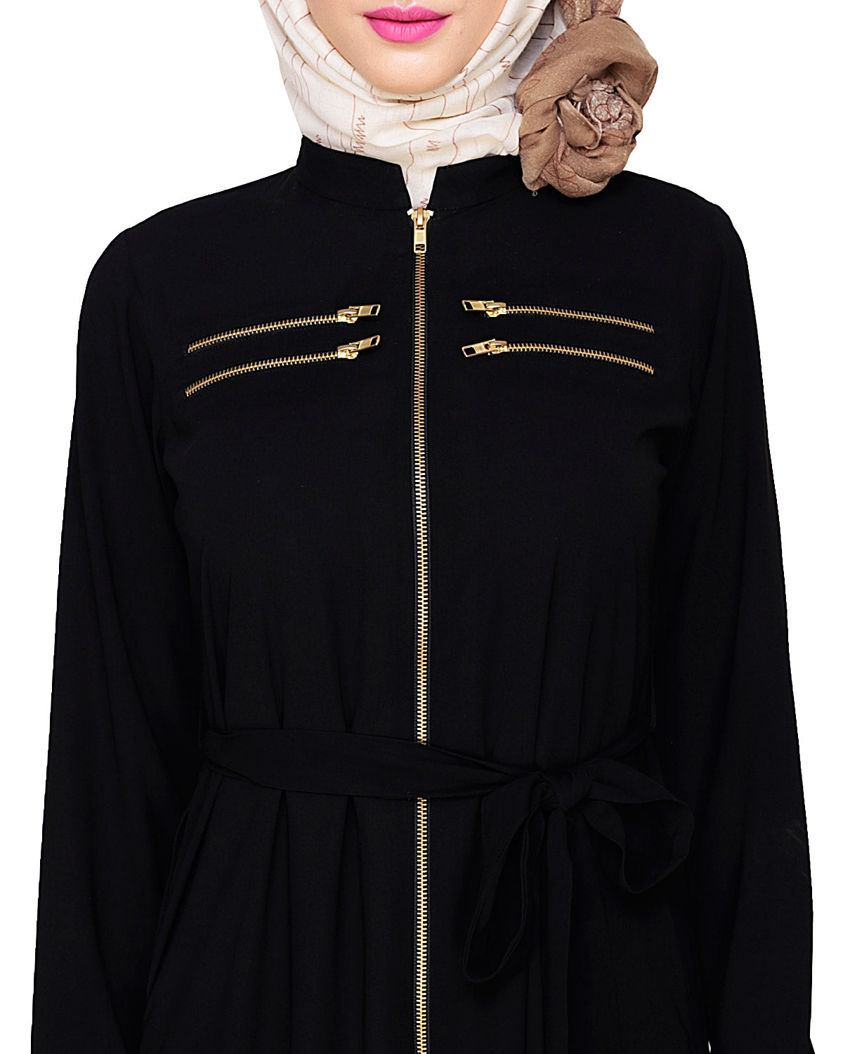 Metallic Sheen Front Zipper Abaya