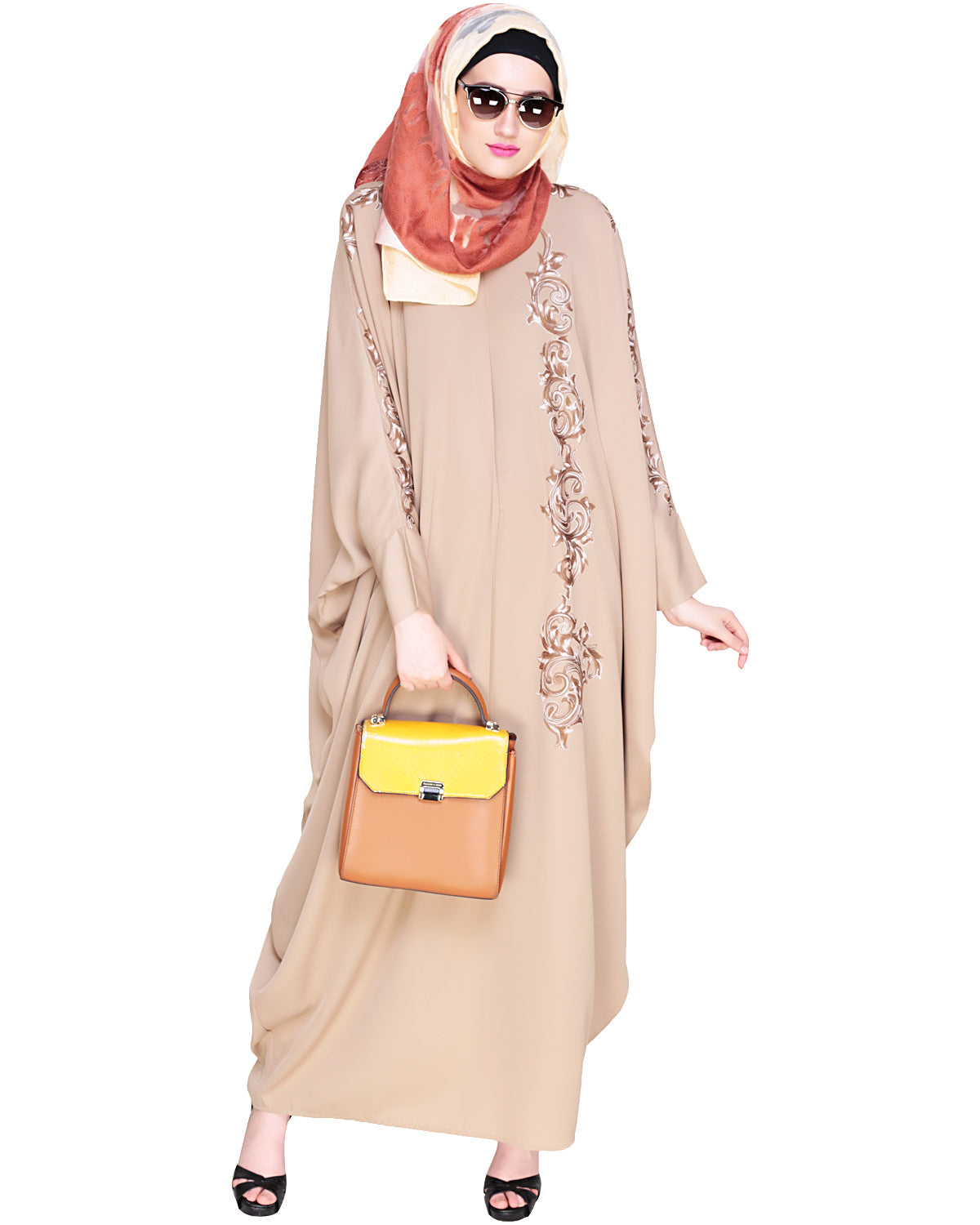Dual Shade Floral Embroidered Kaftan