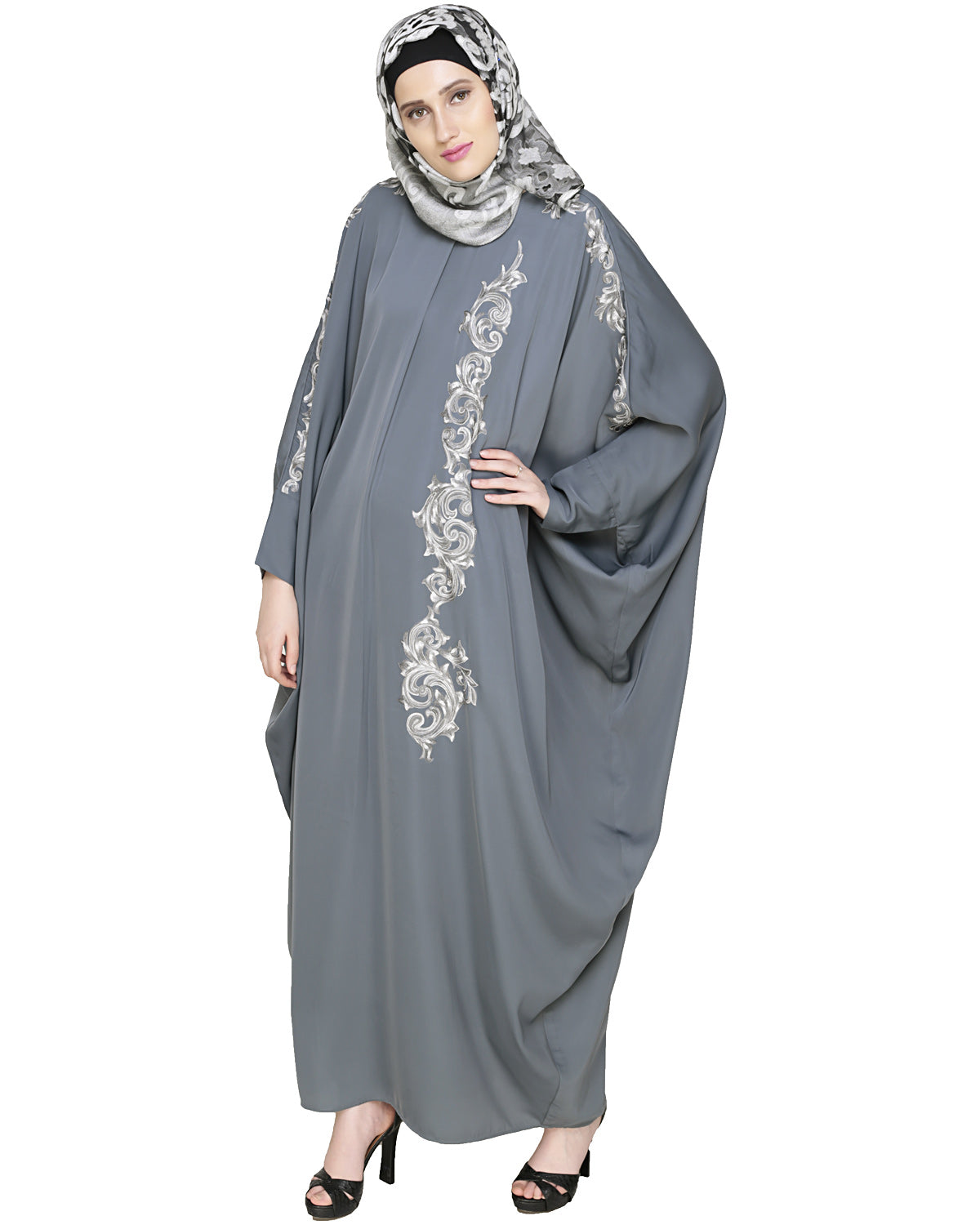 Dual Shade Floral Embroidered Kaftan