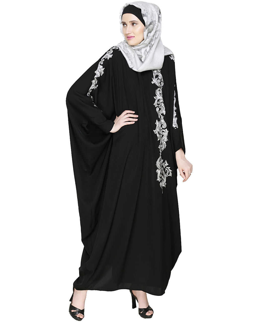 Dual Shade Floral Embroidered Kaftan