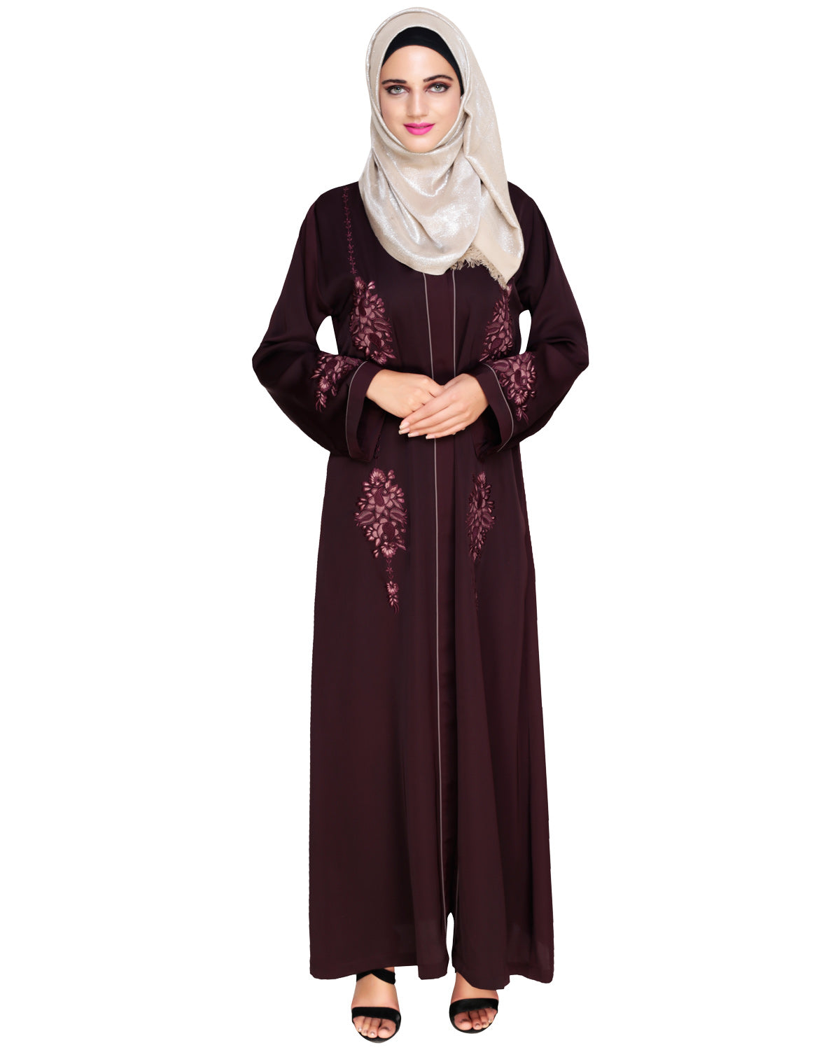 Appealing Floral Embroidery Dubai Style Abaya
