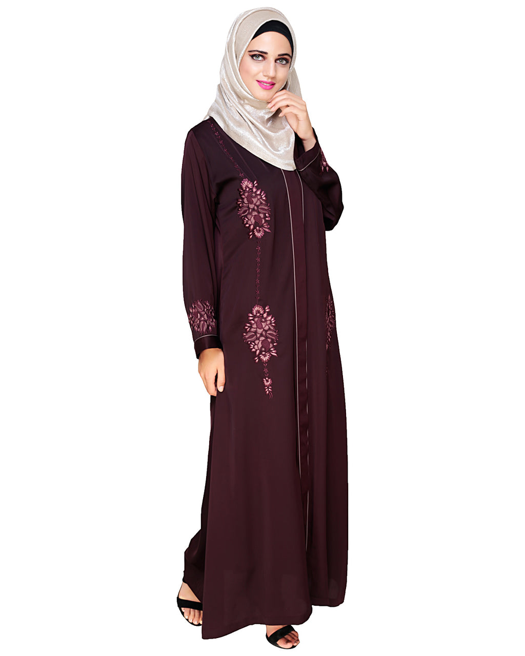 Appealing Floral Embroidery Dubai Style Abaya