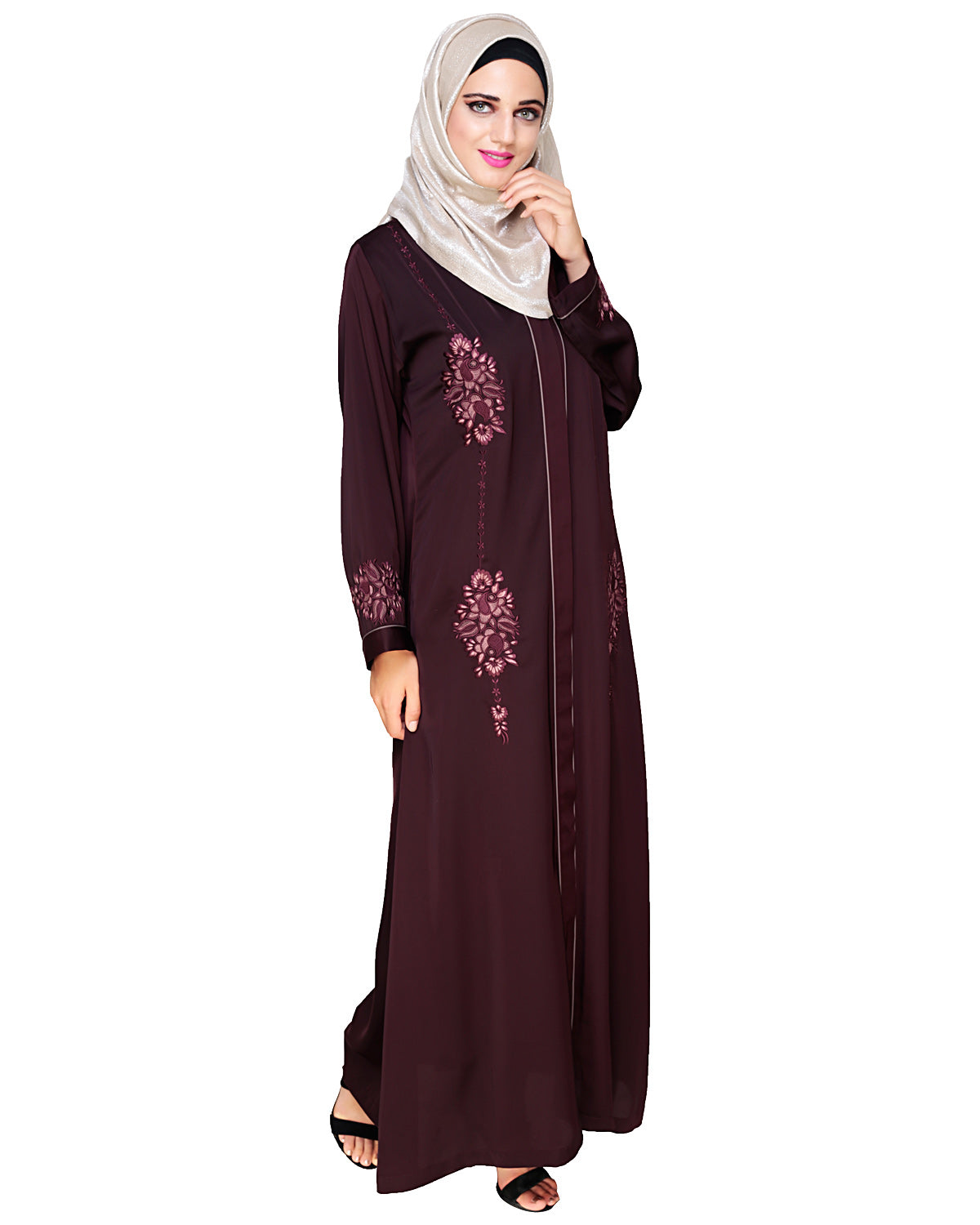 Appealing Floral Embroidery Dubai Style Abaya