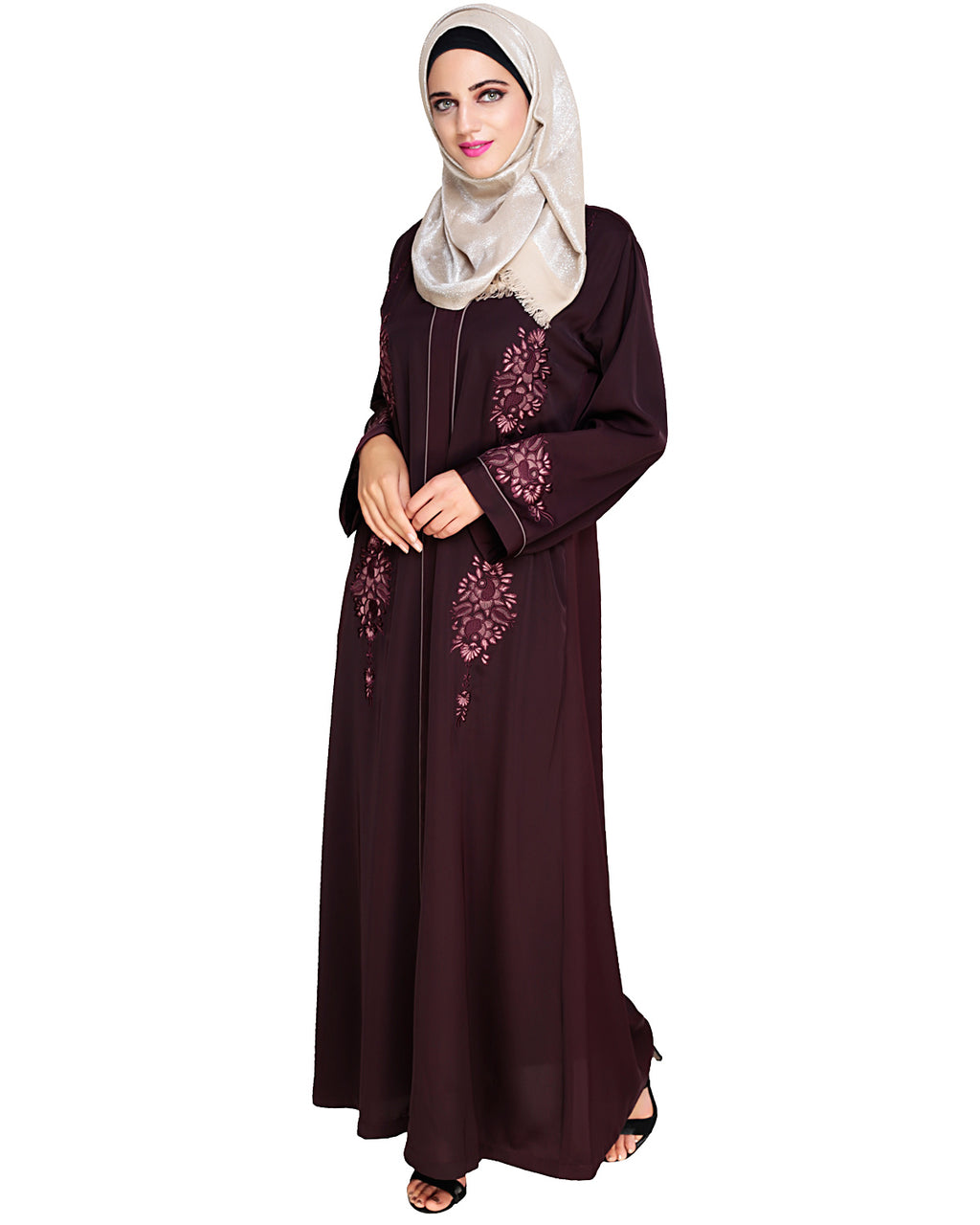 Appealing Floral Embroidery Dubai Style Abaya