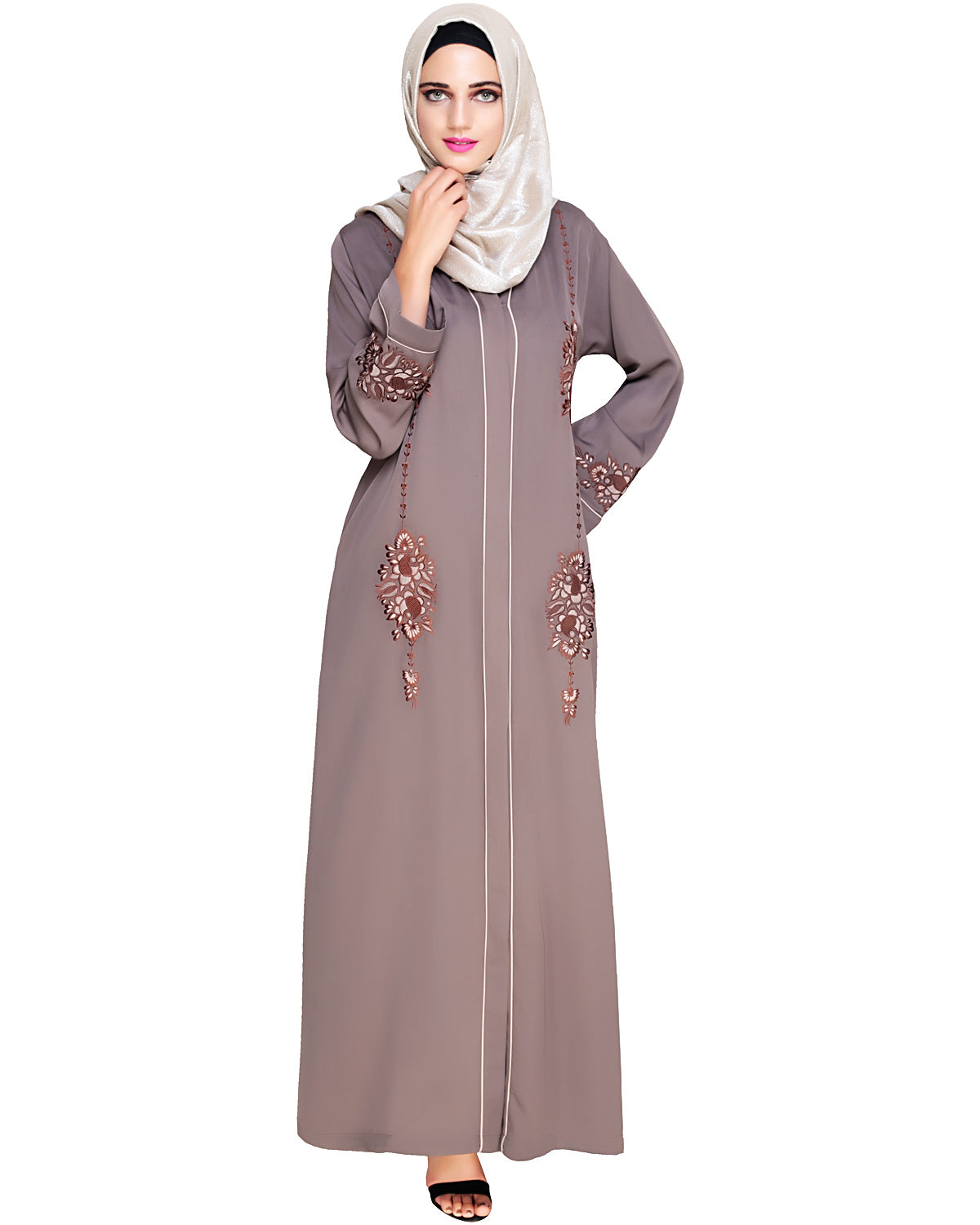 Appealing Floral Embroidery Dubai Style Abaya