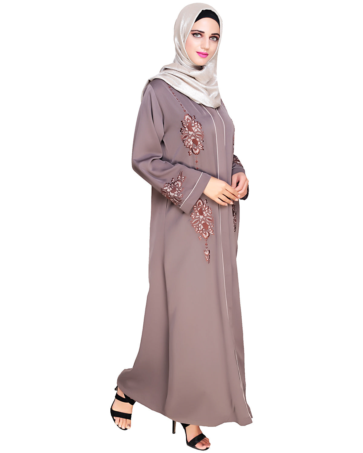 Appealing Floral Embroidery Dubai Style Abaya