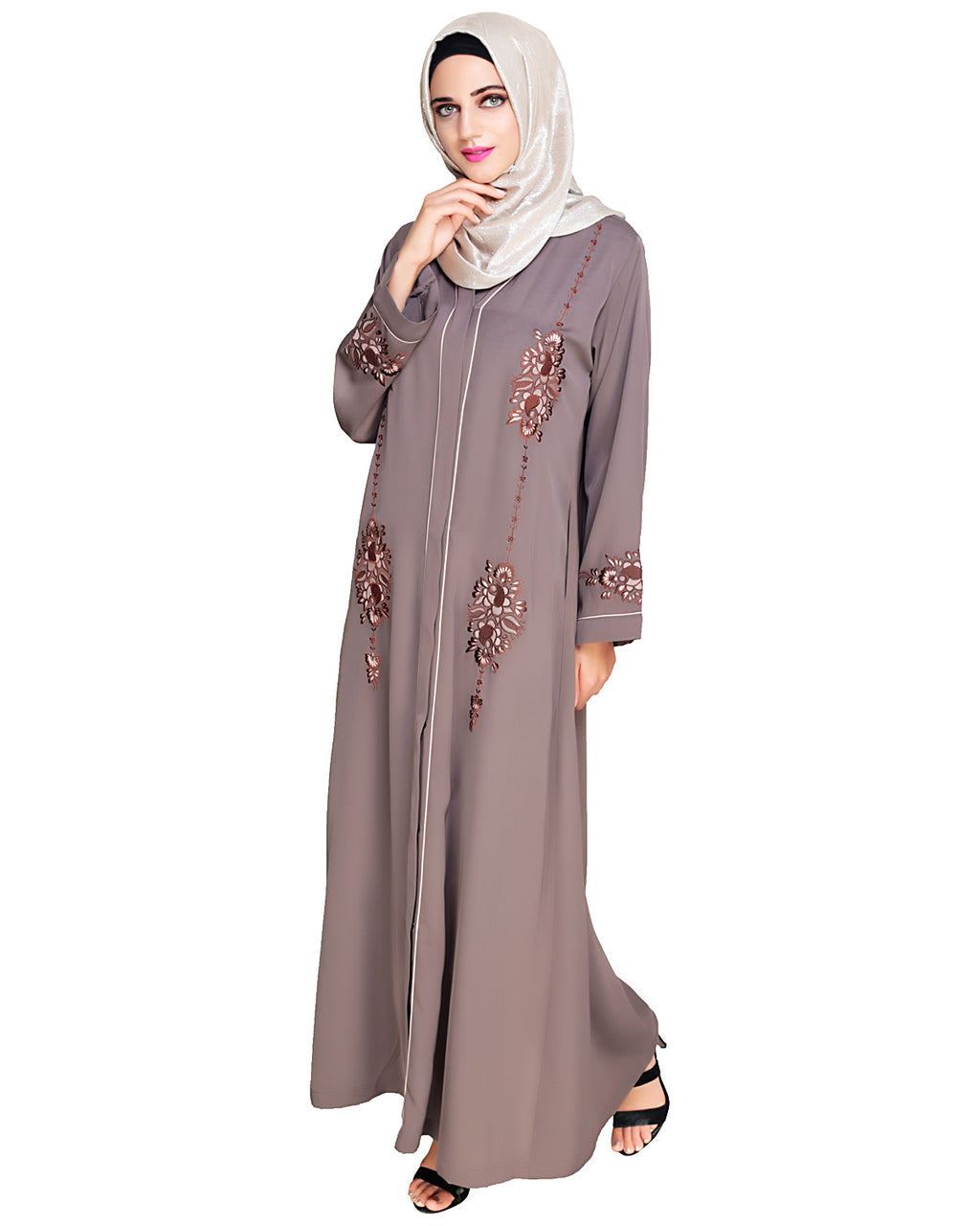 Appealing Floral Embroidery Dubai Style Abaya