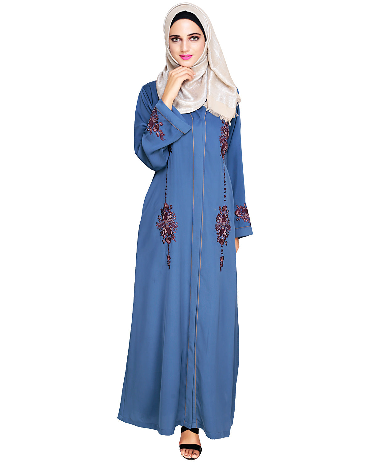 Appealing Floral Embroidery Dubai Style Abaya