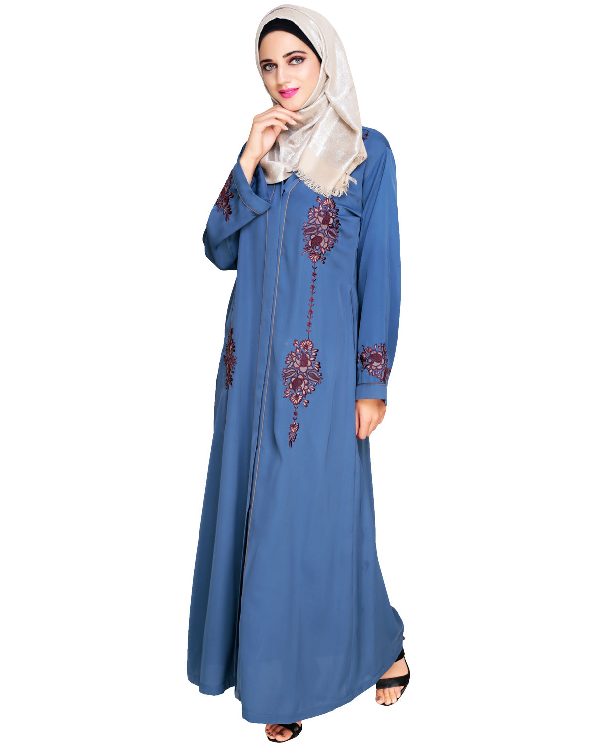 Appealing Floral Embroidery Dubai Style Abaya