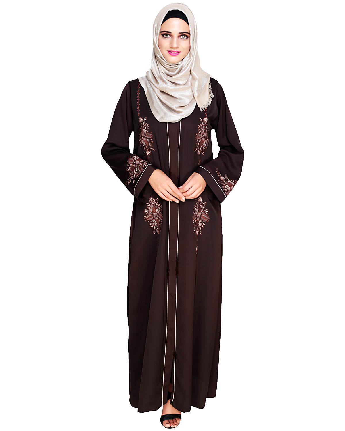 Appealing Floral Embroidery Dubai Style Abaya