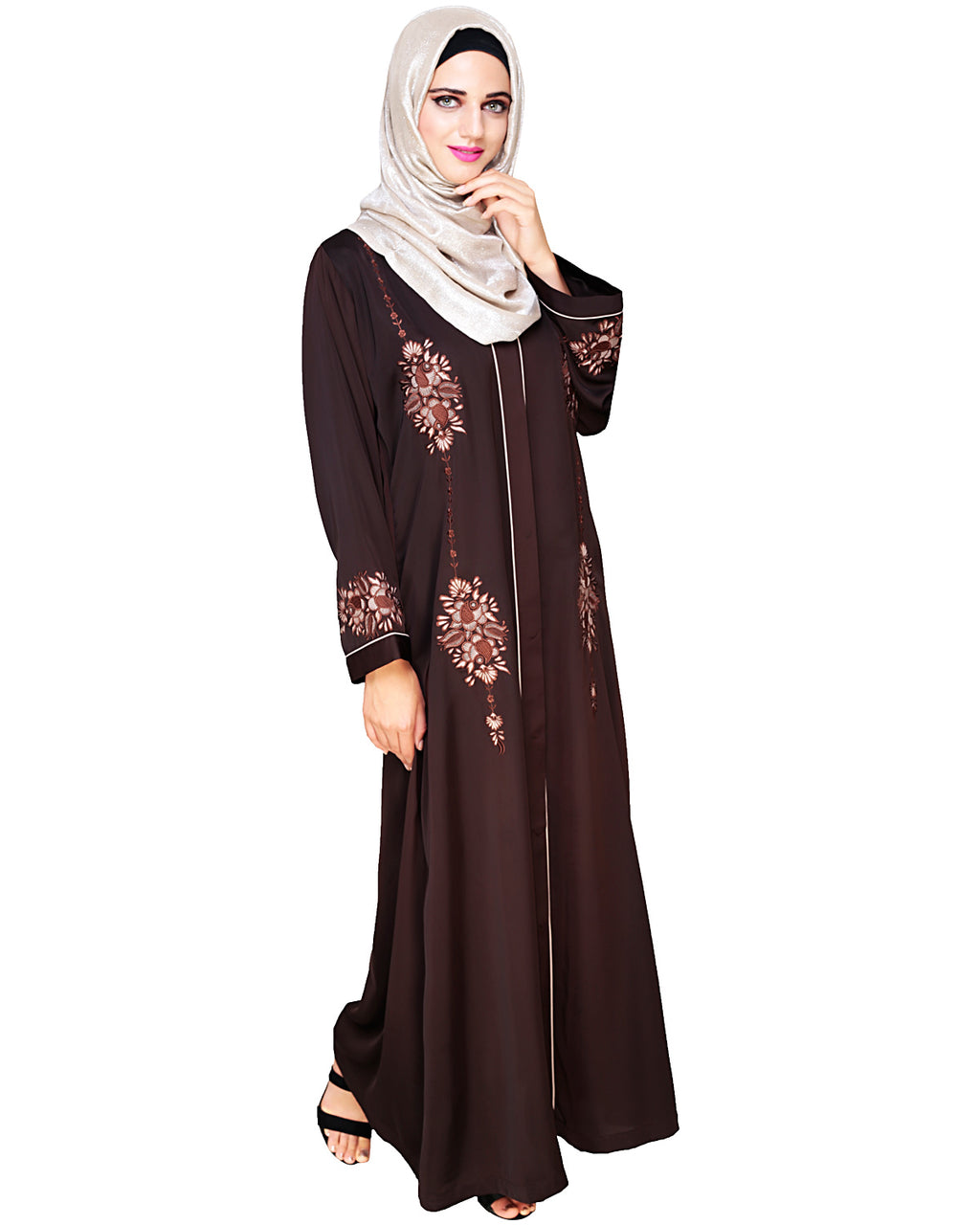 Appealing Floral Embroidery Dubai Style Abaya