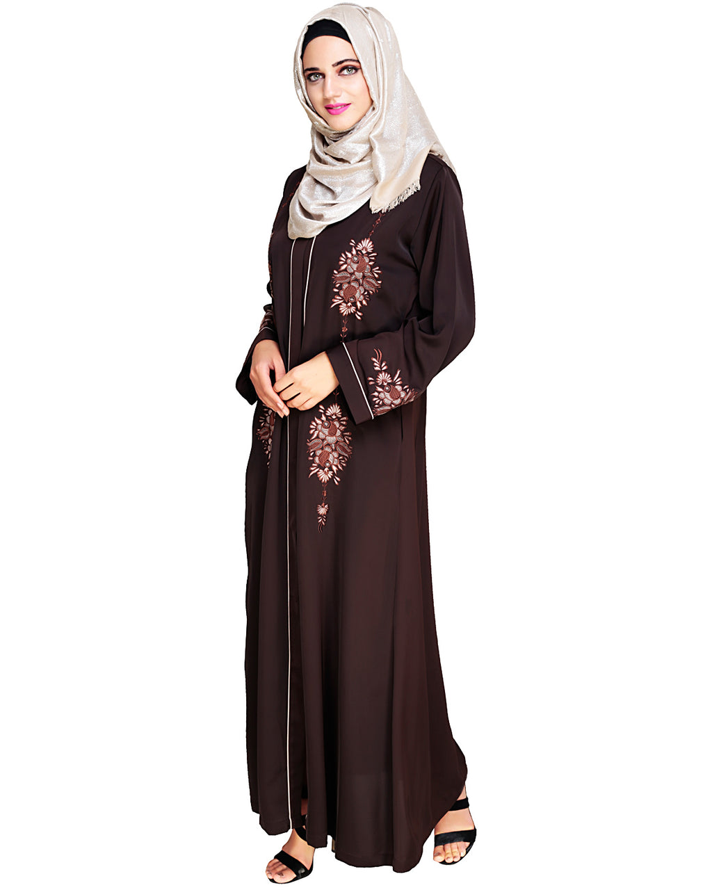Appealing Floral Embroidery Dubai Style Abaya