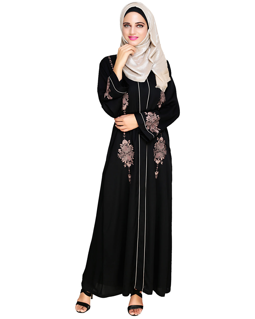 Appealing Floral Embroidery Dubai Style Abaya