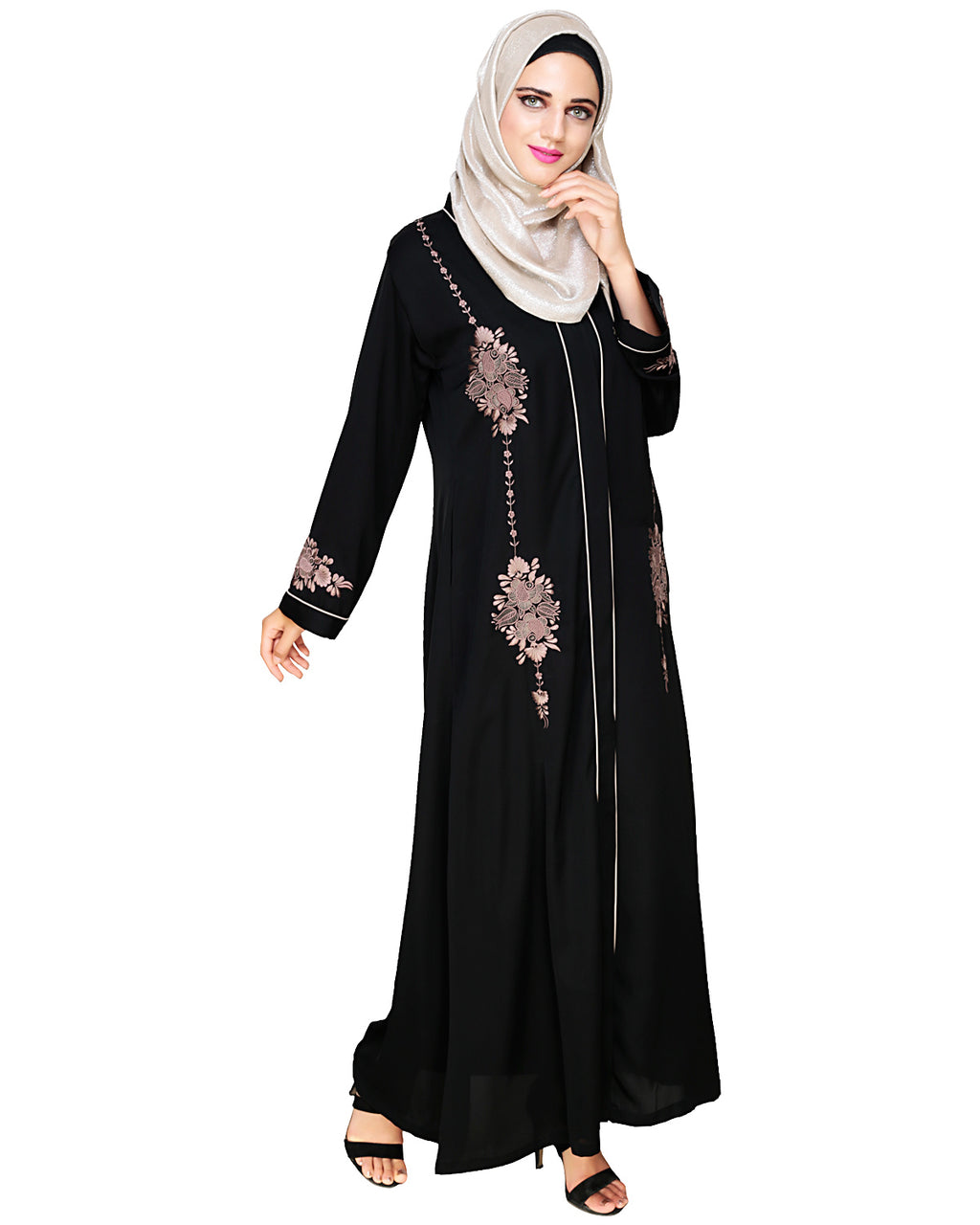 Appealing Floral Embroidery Dubai Style Abaya