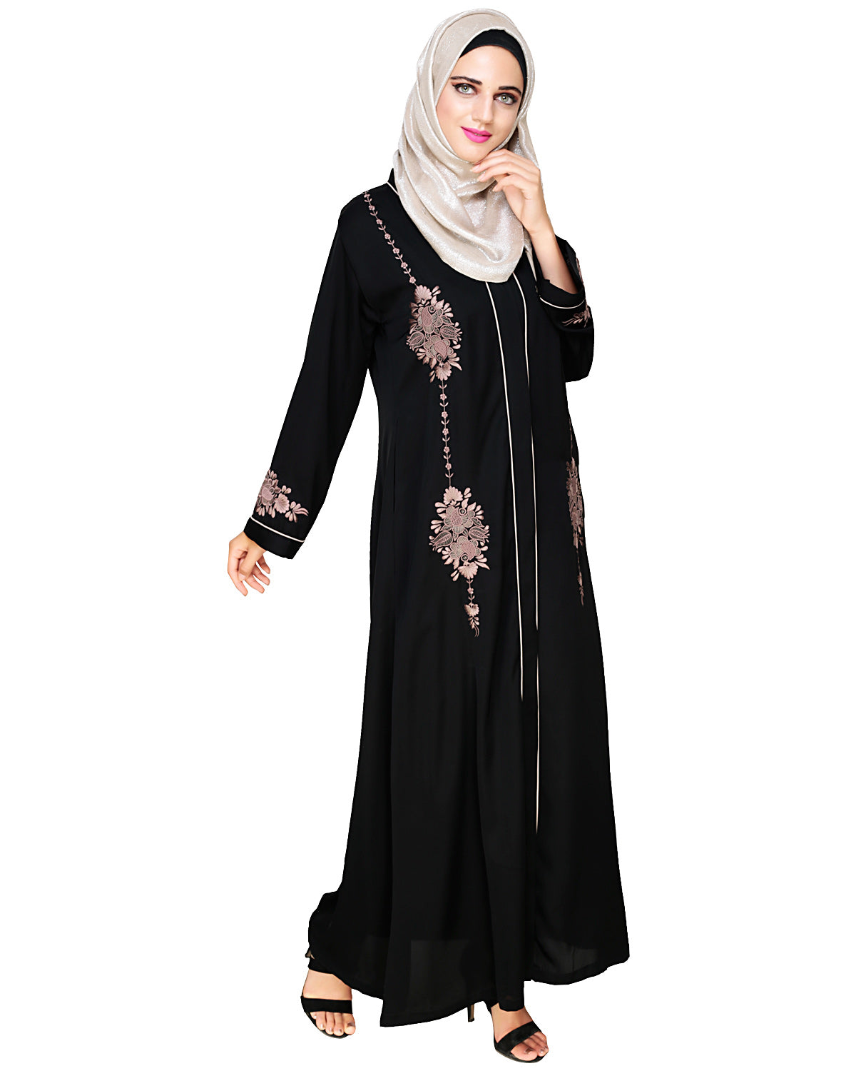 Appealing Floral Embroidery Dubai Style Abaya