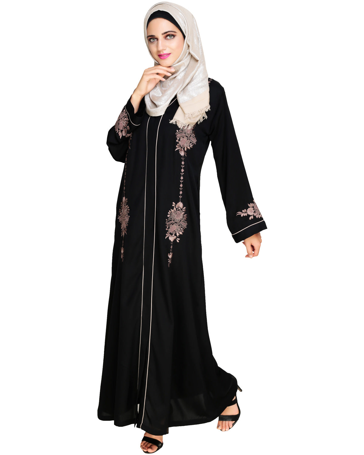 Appealing Floral Embroidery Dubai Style Abaya