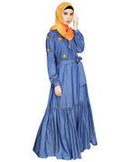 Dreamy Floral Embroiderd Denim Abaya
