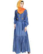 Dreamy Floral Embroiderd Denim Abaya