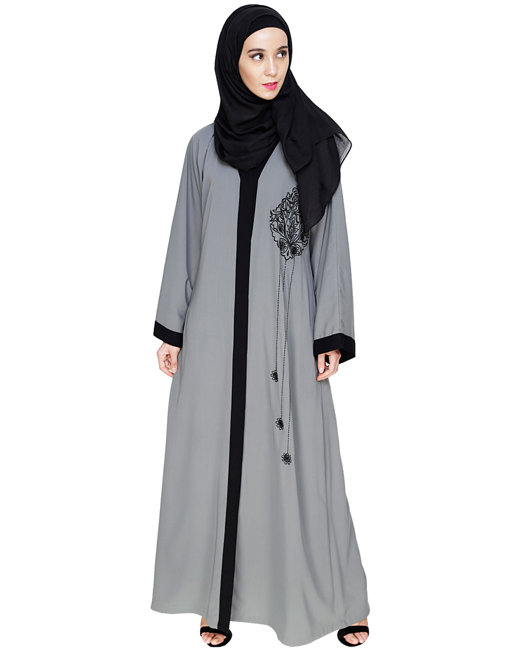 Contrast Embroidered Dubai Style Abaya
