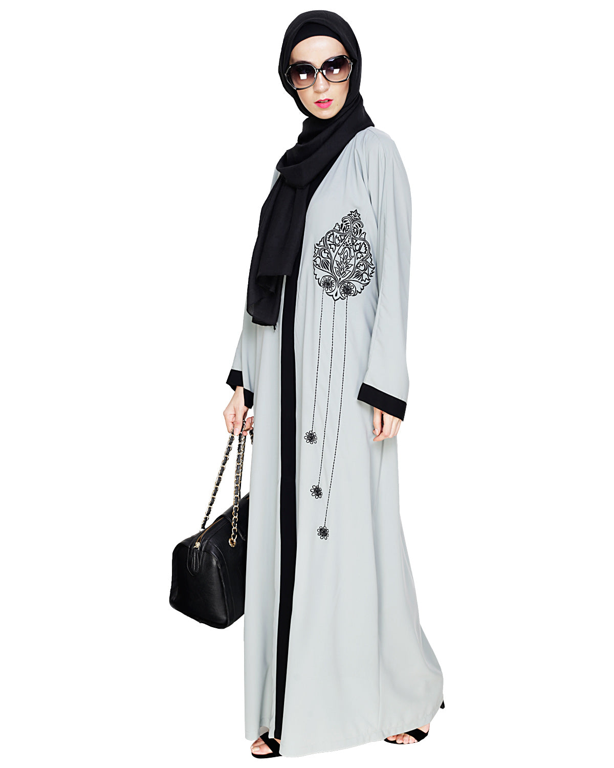 Contrast Embroidered Dubai Style Abaya